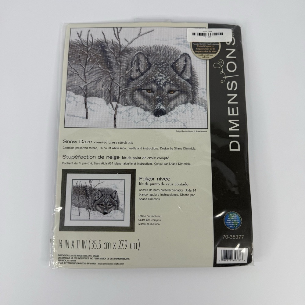 Dimensions Counted Cross Stitch Kit 70-35377 Snow Daze Gray Wolf Winter New